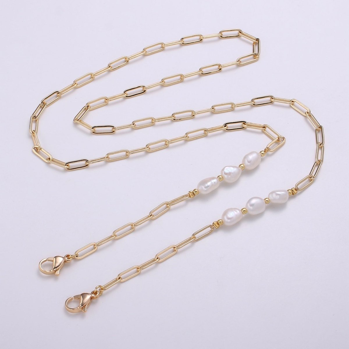 Face Mask Chain Gold Necklace, Face Mask Holder, Chain ONLY, Pearl Face Mask Chain, Paper Clip Face Mask Chain - DLUXCA