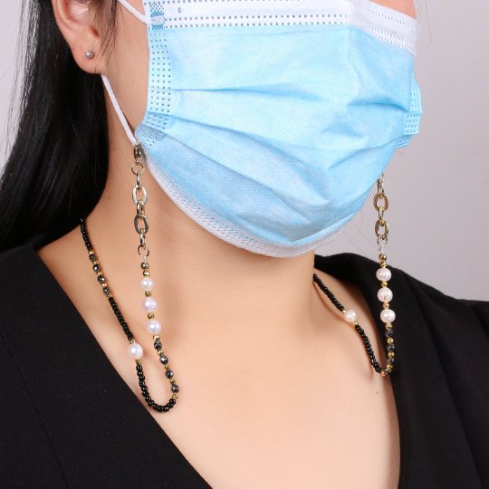 Face Mask Chain Gold Necklace, Face Mask Holder, Rondell Beaded Chain ONLY, Pearl Face Mask Chain, Handmade Cable Face Mask Chain - DLUXCA