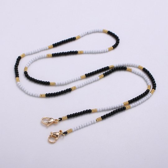 Face Mask Lanyard, High Quality Beaded Mask Chain, Facemask Necklace, Facemask Chain, Face Mask Holder, Lightweight Facemask Straps, FMHC-24.0-0012 - DLUXCA