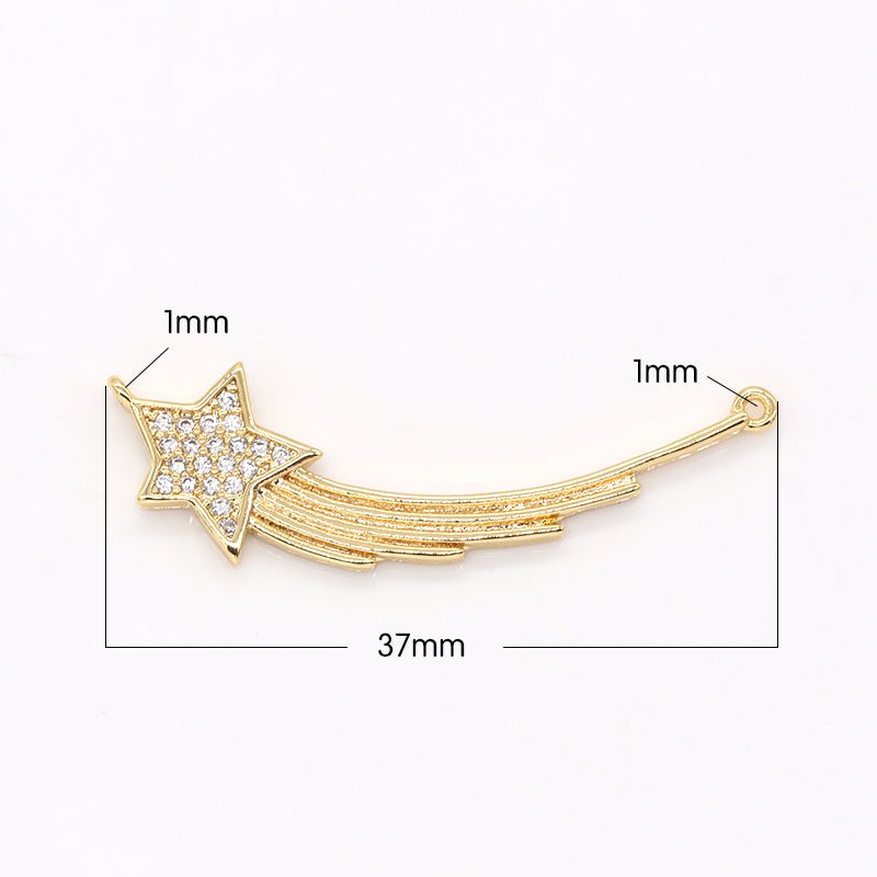 Falling Crystal Star Golden Connector CZ Micro Pave Sky Star Nature Object Jewelry Supply Component GP-610 - DLUXCA