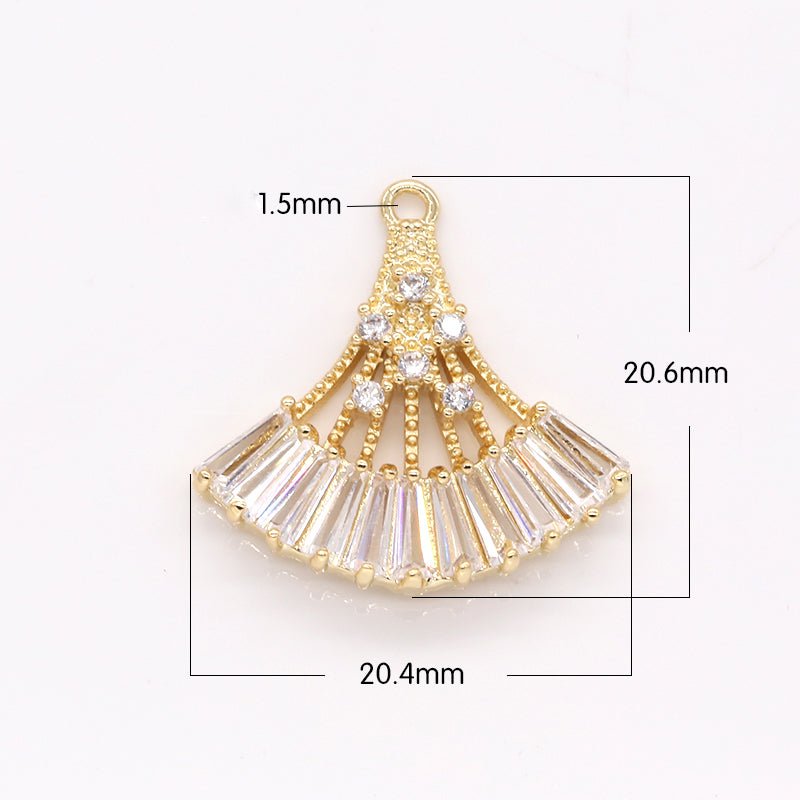 Fancy Crystal Tiny Golden Fan Charm CZ Gold Plated Mini Peacock Tail Shape Charm Pendant GP-263 - DLUXCA