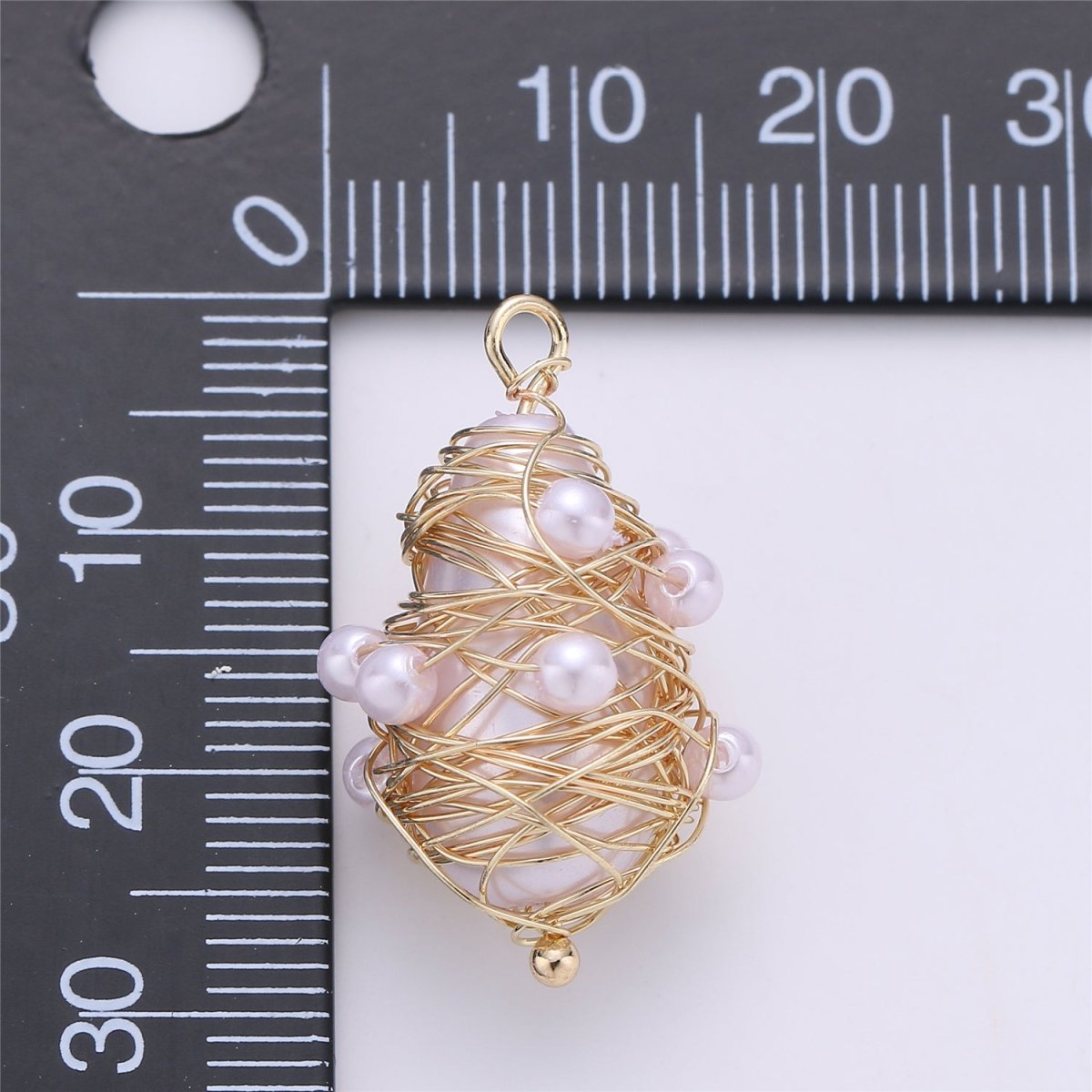 Faux Pearls in Hand Wired Ornament E-501 - DLUXCA