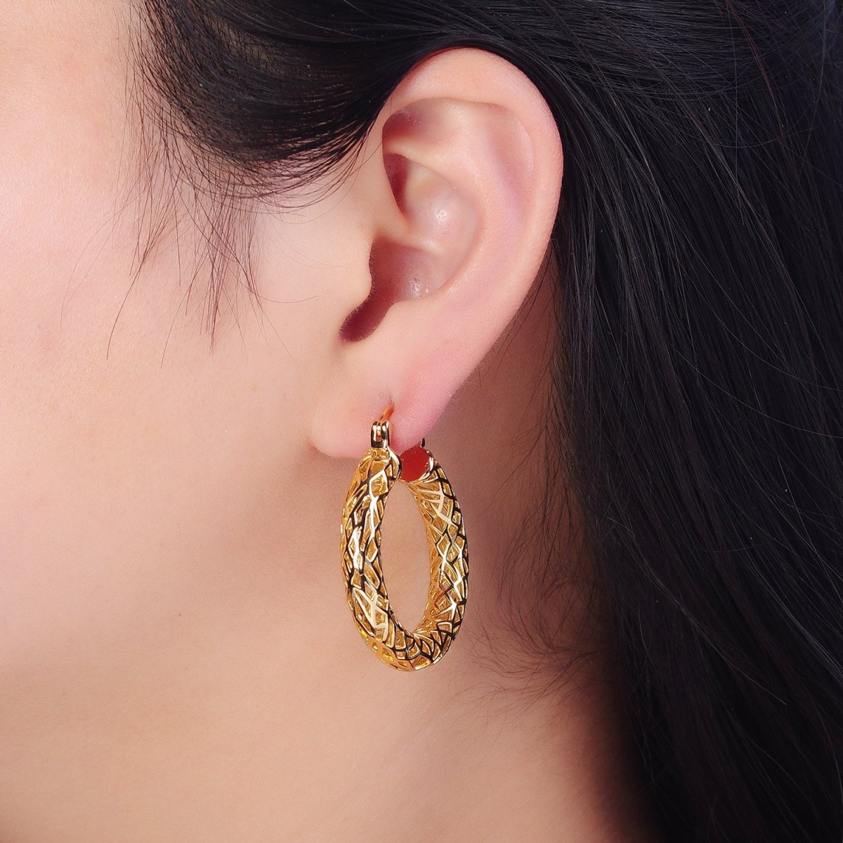 Filigree Hoop Earrings Artisan Filigree Heirloom Gold Plated Stylish Earring V-161 - DLUXCA