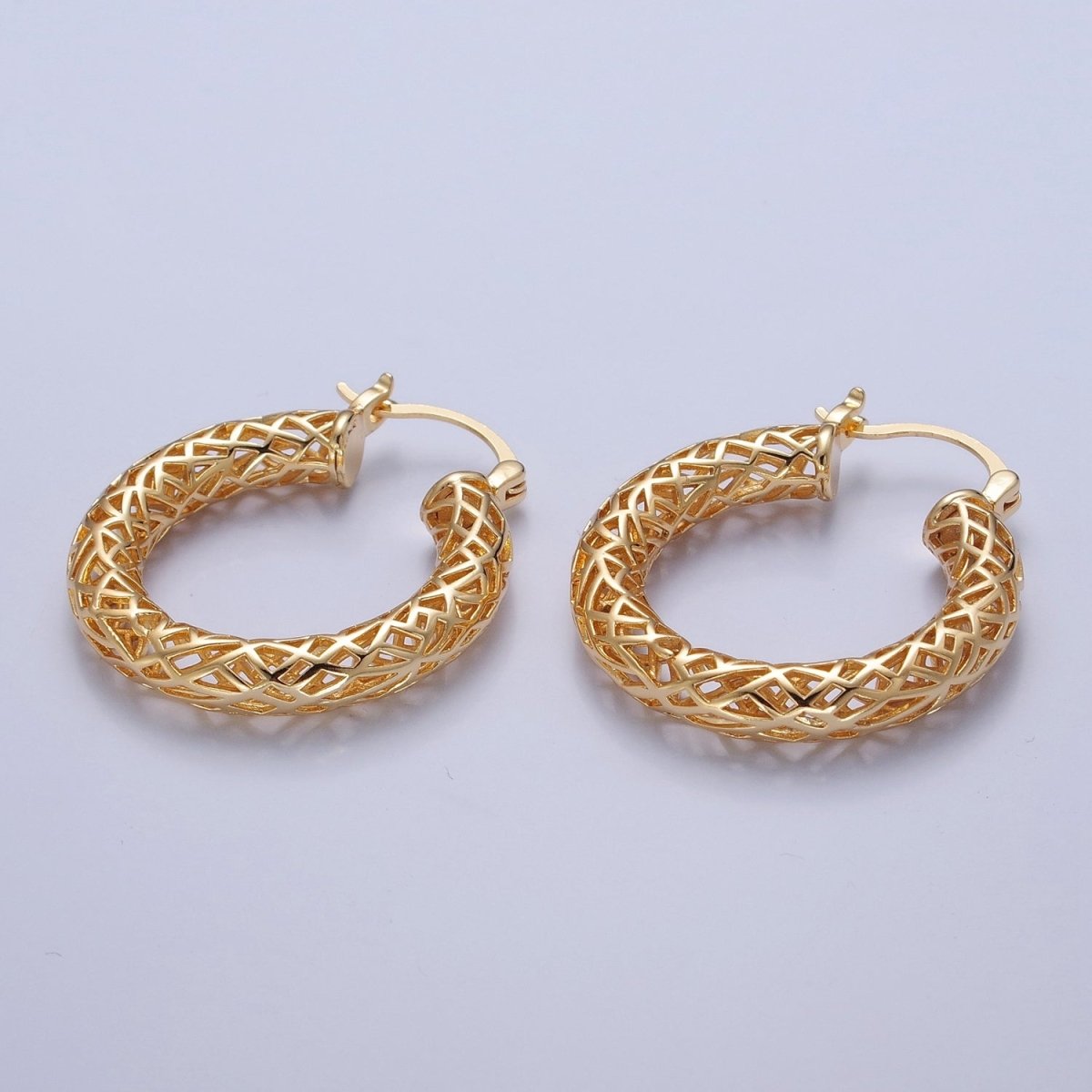 Filigree Hoop Earrings Artisan Filigree Heirloom Gold Plated Stylish Earring V-161 - DLUXCA