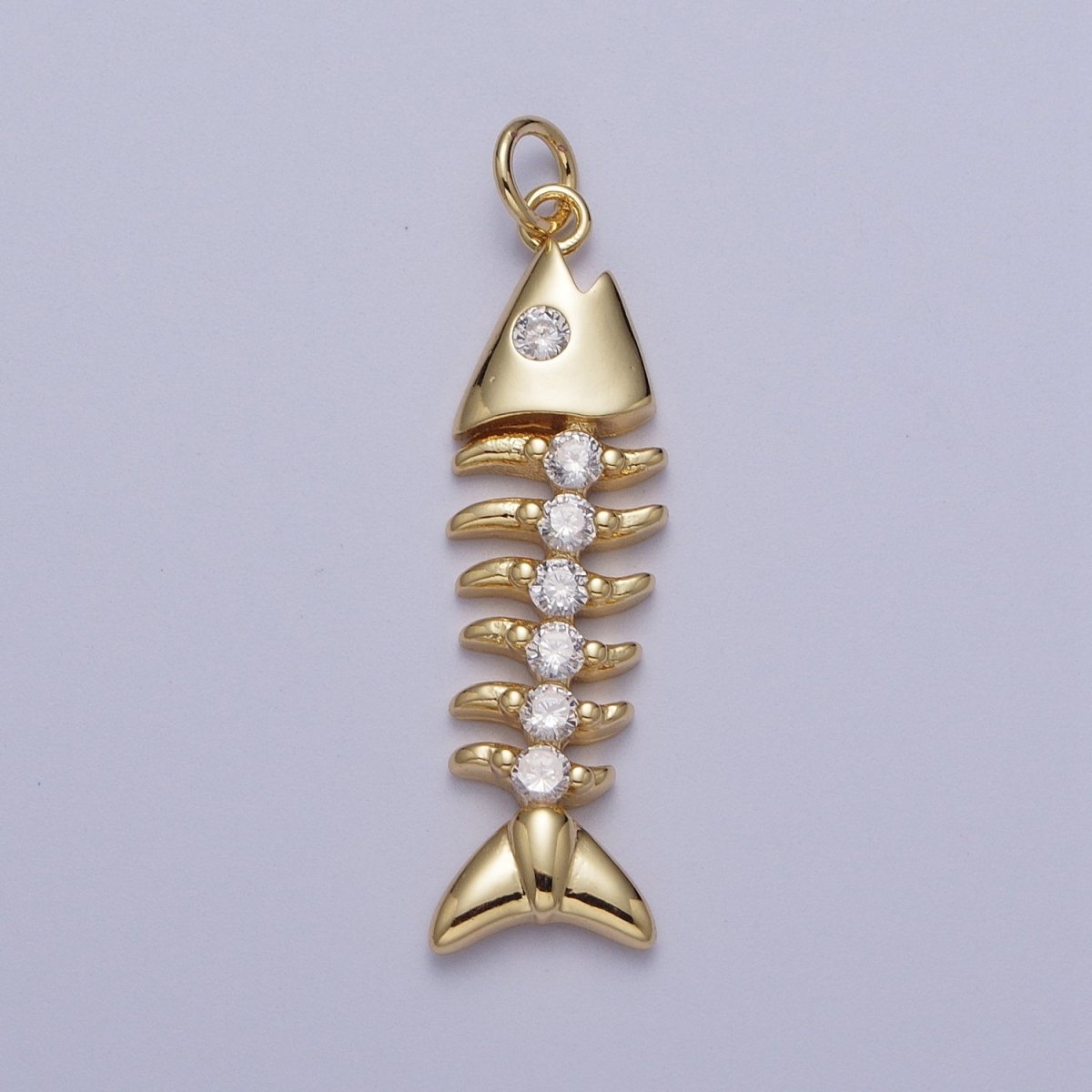 Fish Bone Clear Cubic Zirconia Charm in Gold & Silver E-450 E-488 - DLUXCA