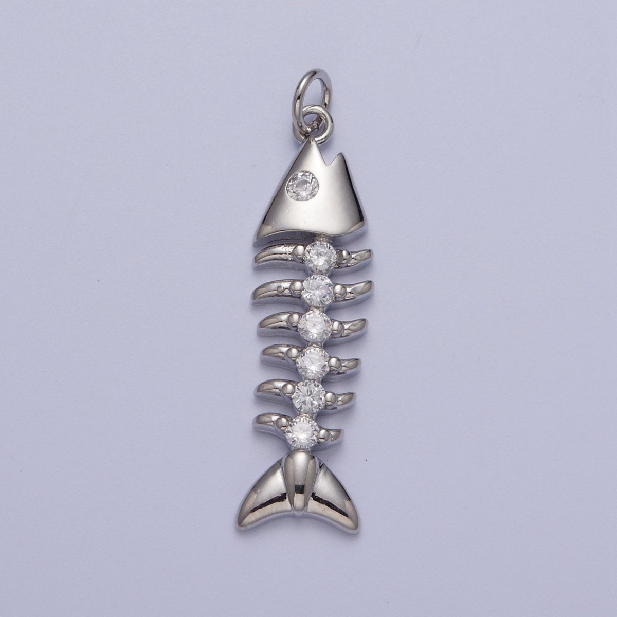 Fish Bone Clear Cubic Zirconia Charm in Gold & Silver E-450 E-488 - DLUXCA