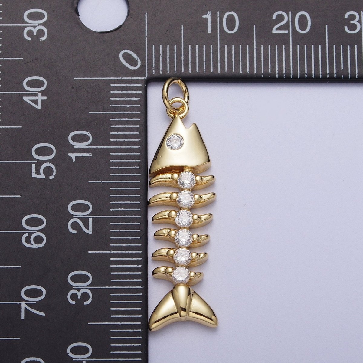 Fish Bone Clear Cubic Zirconia Charm in Gold & Silver E-450 E-488 - DLUXCA