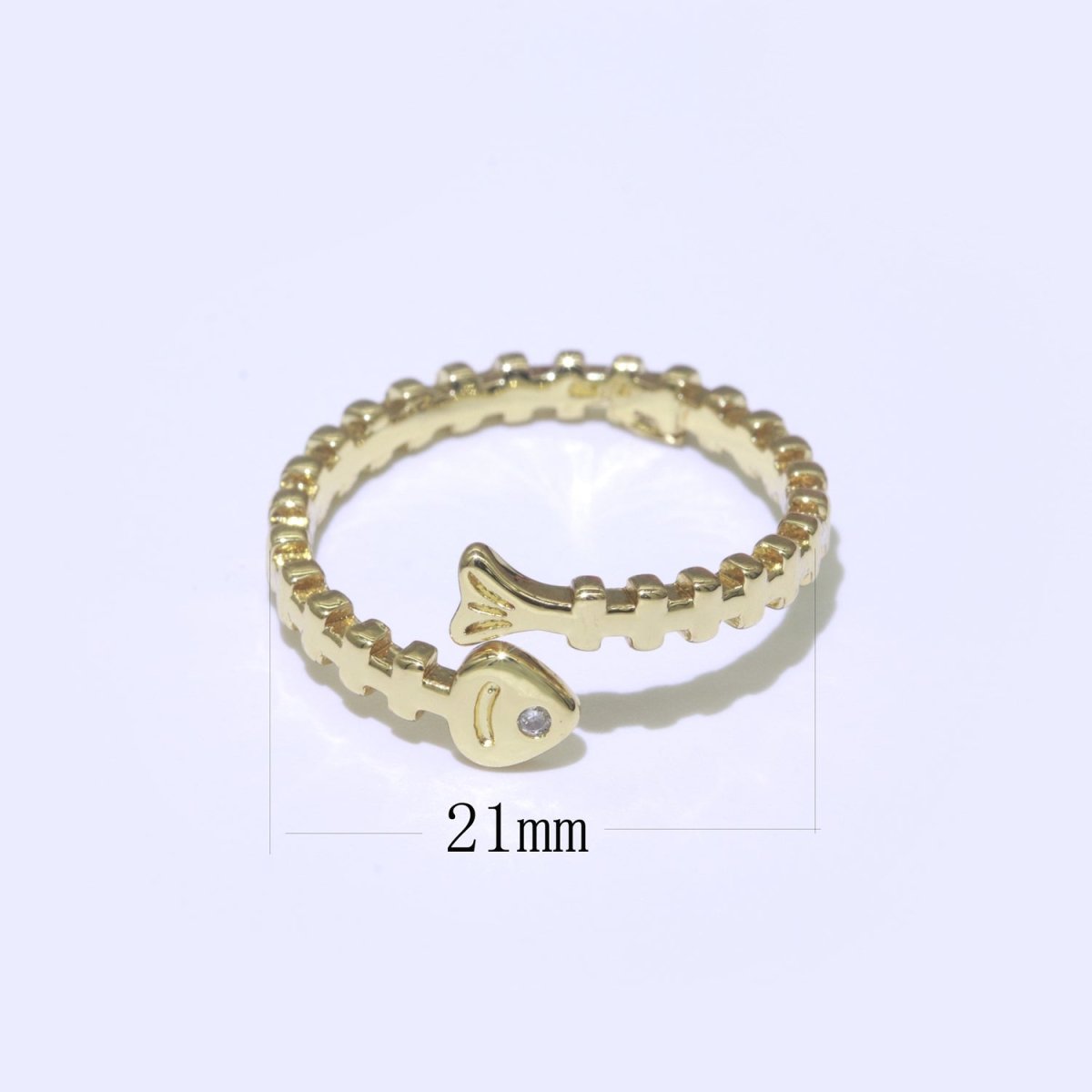 Fish Bone Ring Gold Filled Skeleton Ring Fish Jewelry Dainty Open Adjustable Ring O-436 - DLUXCA