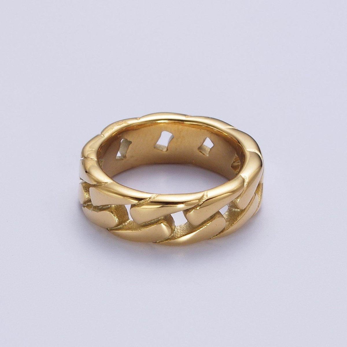 Flat Curb Chain Link Gold/Silver Stainless Steel Ring | O2023~ O2026 - DLUXCA