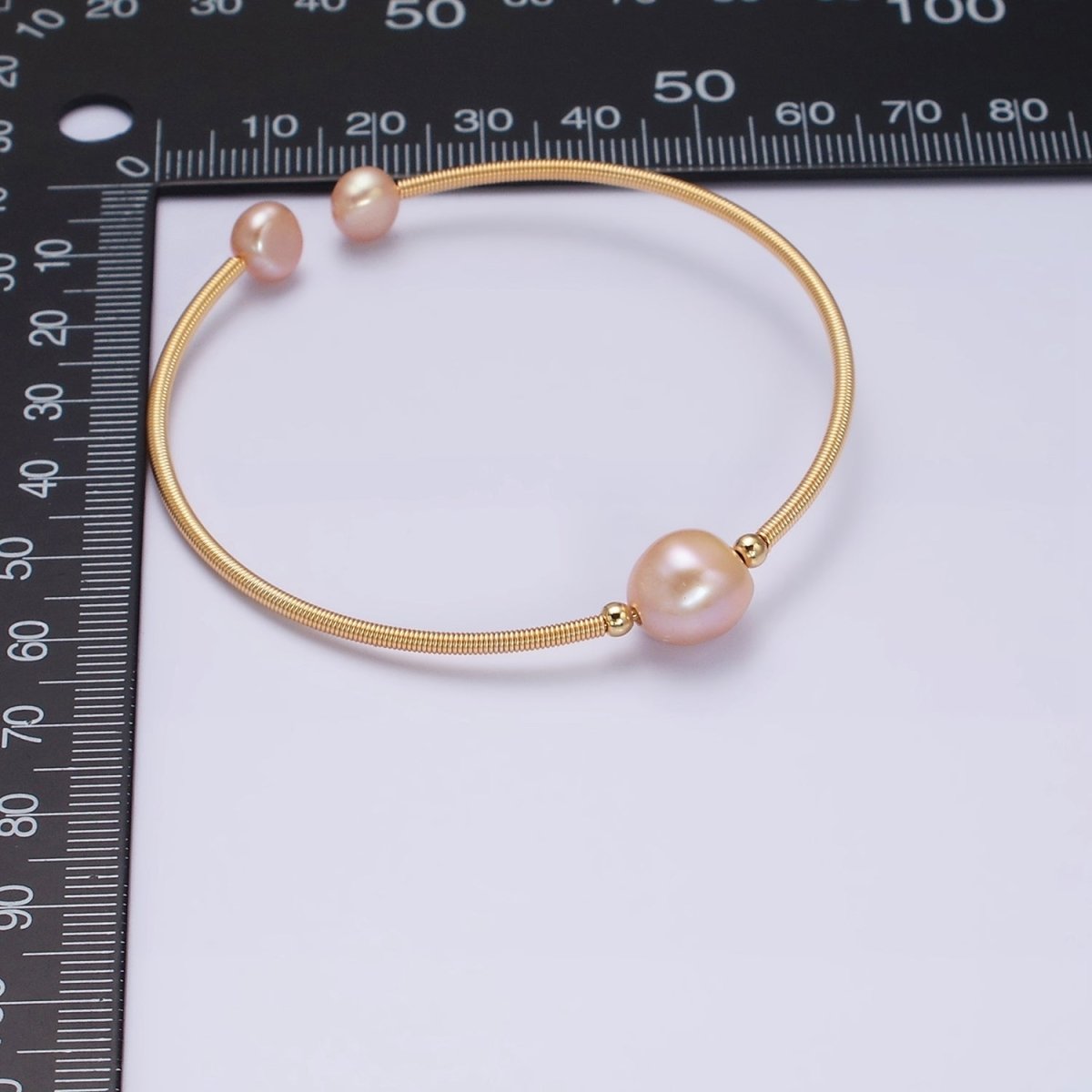 Floating Pearl Cuff Bracelet - White Pink Pearl Bangle - Gold Pearl Bracelet Minimalist jewelry | WA-1862 WA-1863 Clearance Pricing - DLUXCA