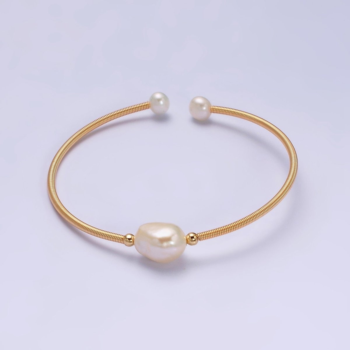 Floating Pearl Cuff Bracelet - White Pink Pearl Bangle - Gold Pearl Bracelet Minimalist jewelry | WA-1862 WA-1863 Clearance Pricing - DLUXCA