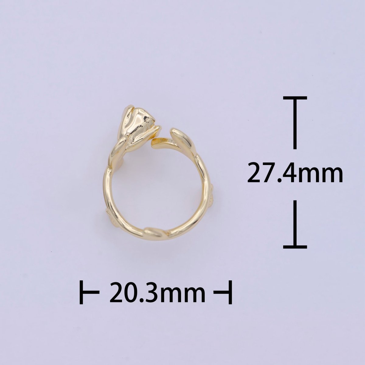 Flower branch Leaf Adjustable Gold Open Rose Ring, Vintage Ring, Minimalist Stackable Jewelry S-366 - DLUXCA