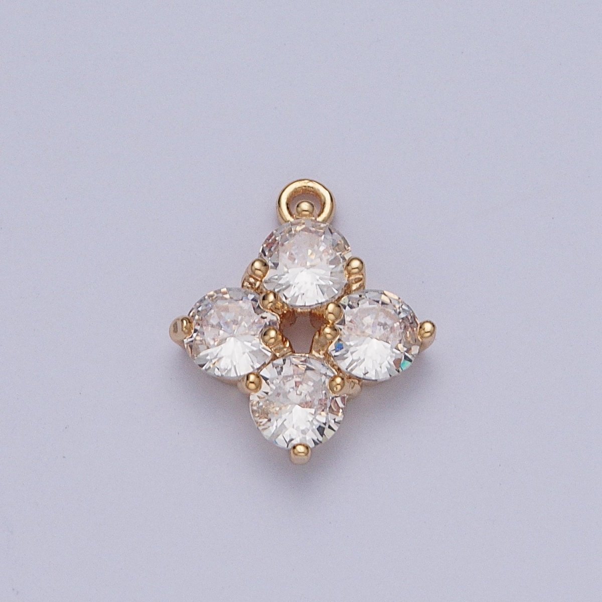 Four Clear Crystal Flower Cubic Zirconia Stone Gold Charm For Garden Jewelry | X-210 - DLUXCA