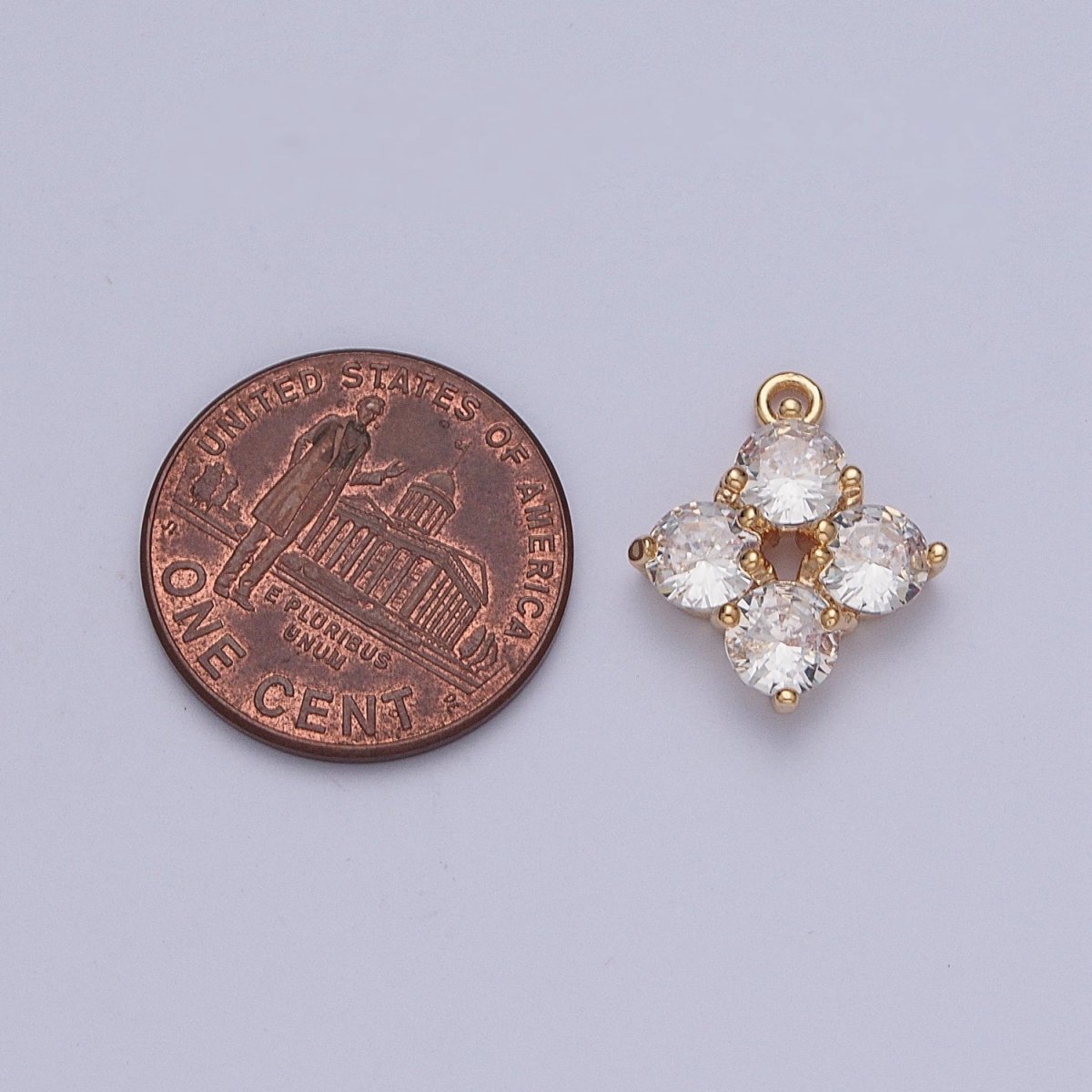 Four Clear Crystal Flower Cubic Zirconia Stone Gold Charm For Garden Jewelry | X-210 - DLUXCA