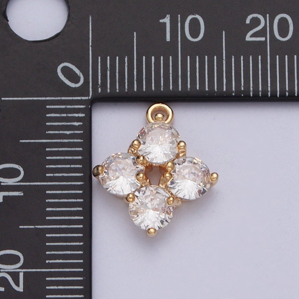 Four Clear Crystal Flower Cubic Zirconia Stone Gold Charm For Garden Jewelry | X-210 - DLUXCA