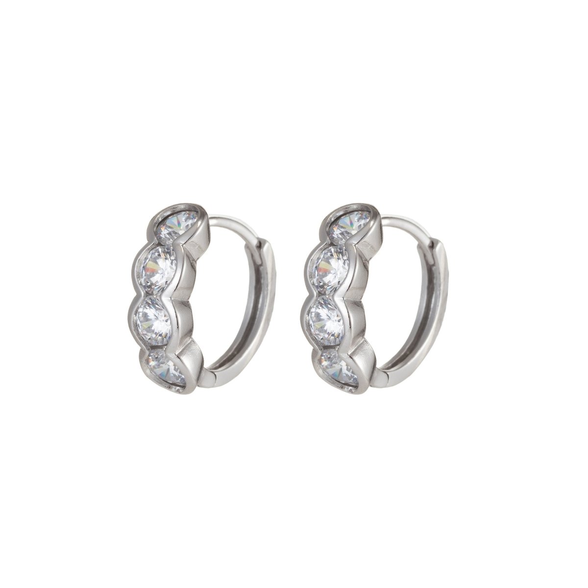 Four Diamond earrings Silver earrings hoops Dainty Earring for everyday earring Huggie Earring Q-042 - DLUXCA