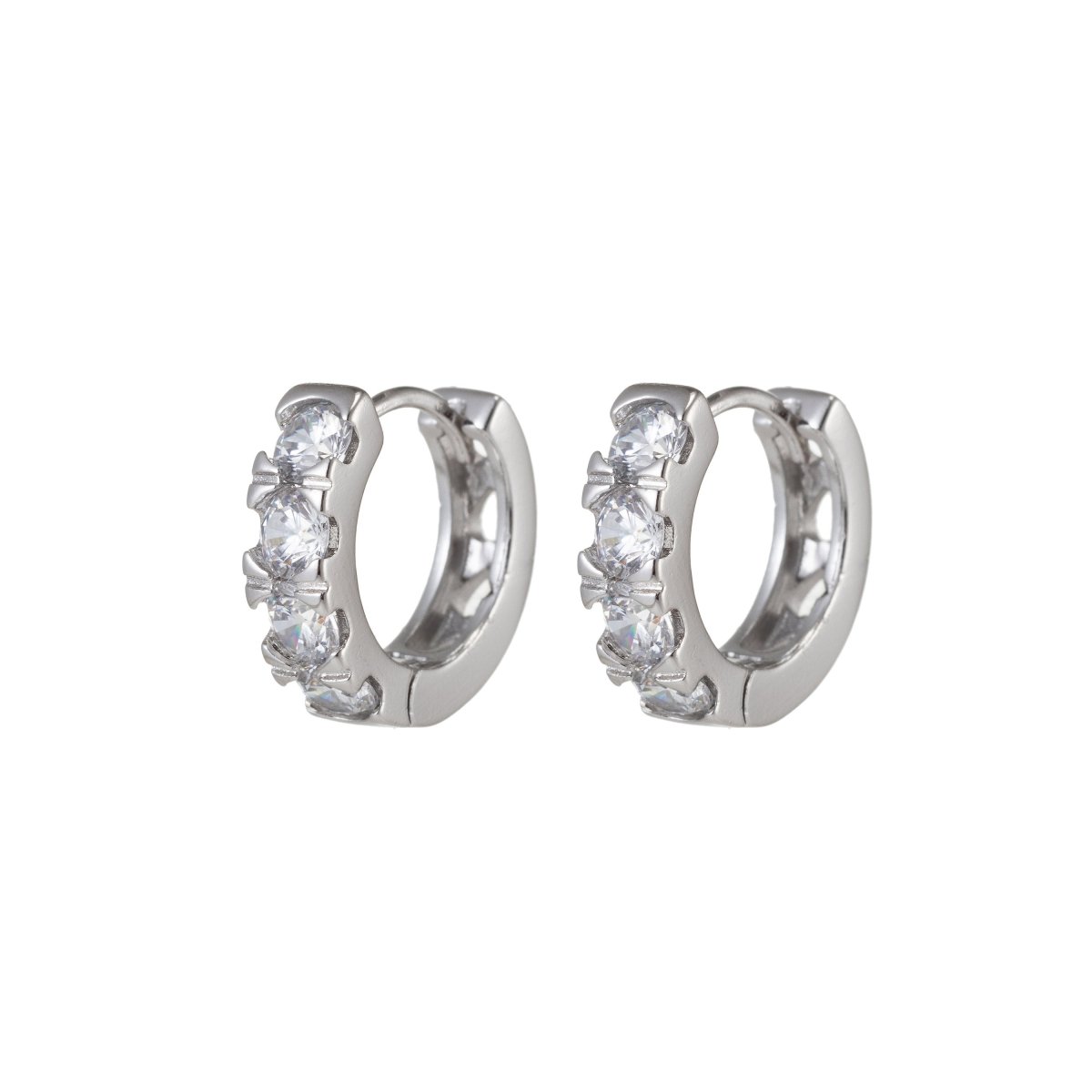 Four Diamond earrings Small Silver earrings hoops Dainty Earring for everyday earring Huggie Earring Q-043 - DLUXCA