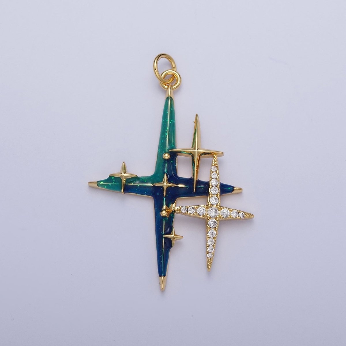 Four Pointed North Star, Micro Paved Galaxy Enamel Celestial Charm Gold Jewelry Finding | C-878 - DLUXCA