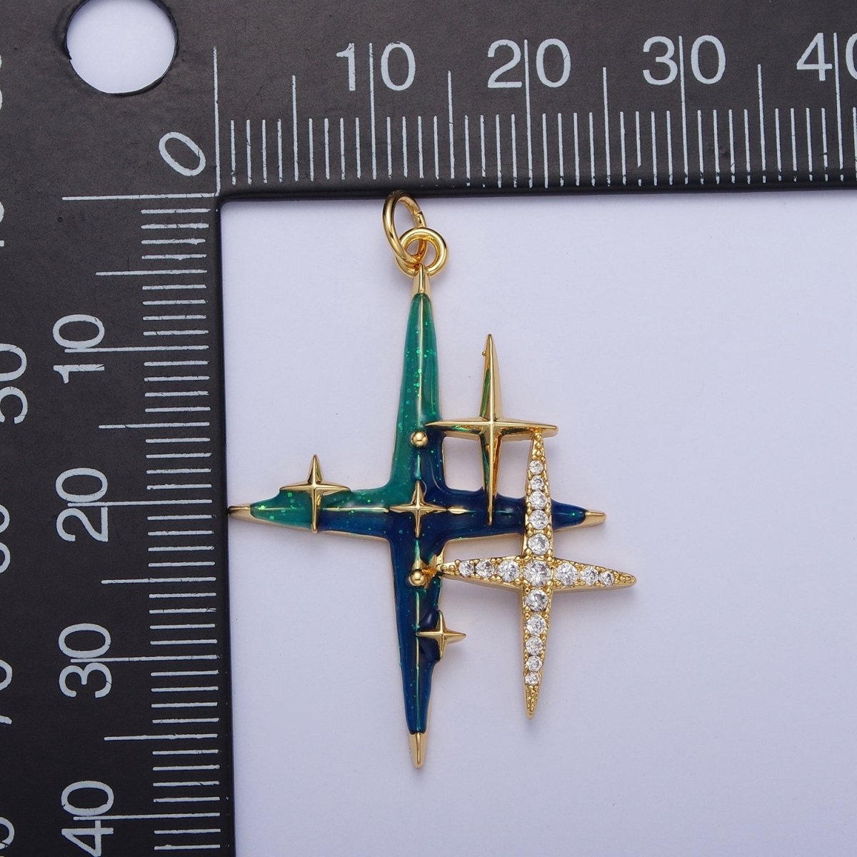 Four Pointed North Star, Micro Paved Galaxy Enamel Celestial Charm Gold Jewelry Finding | C-878 - DLUXCA