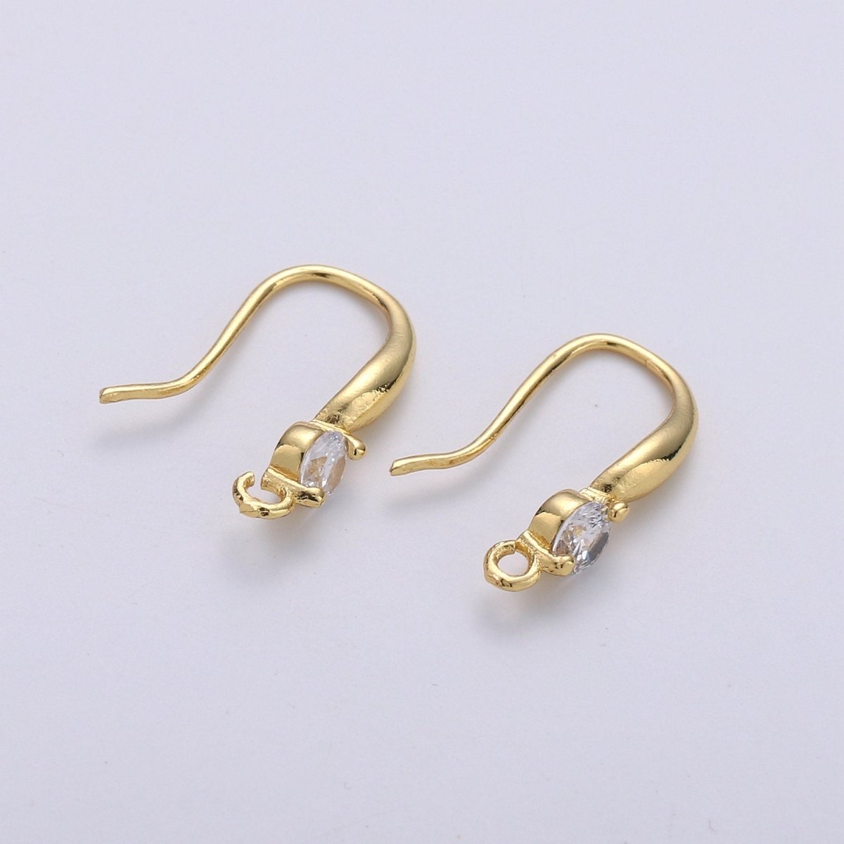 French Hook Earrings in Gold, French Hook Earrings / Gold Hook Ear Wires w/ Cz / French Hook / Earrings Craft K-822 K-823 - DLUXCA