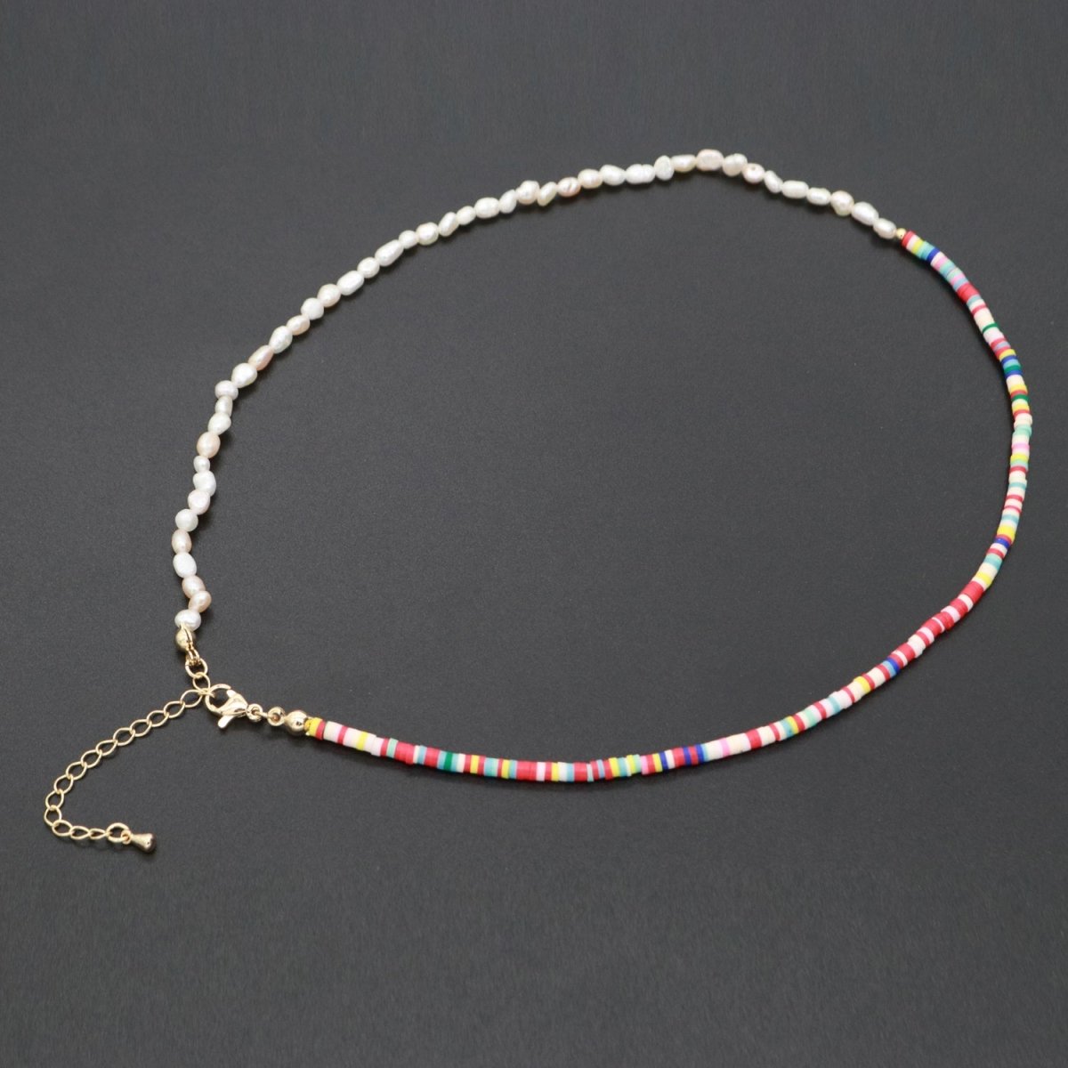 Freshwater Pearl Beaded Necklace Rainbow Multi Color Seed Bead Jewelry Summer Necklace | WA-285 - DLUXCA