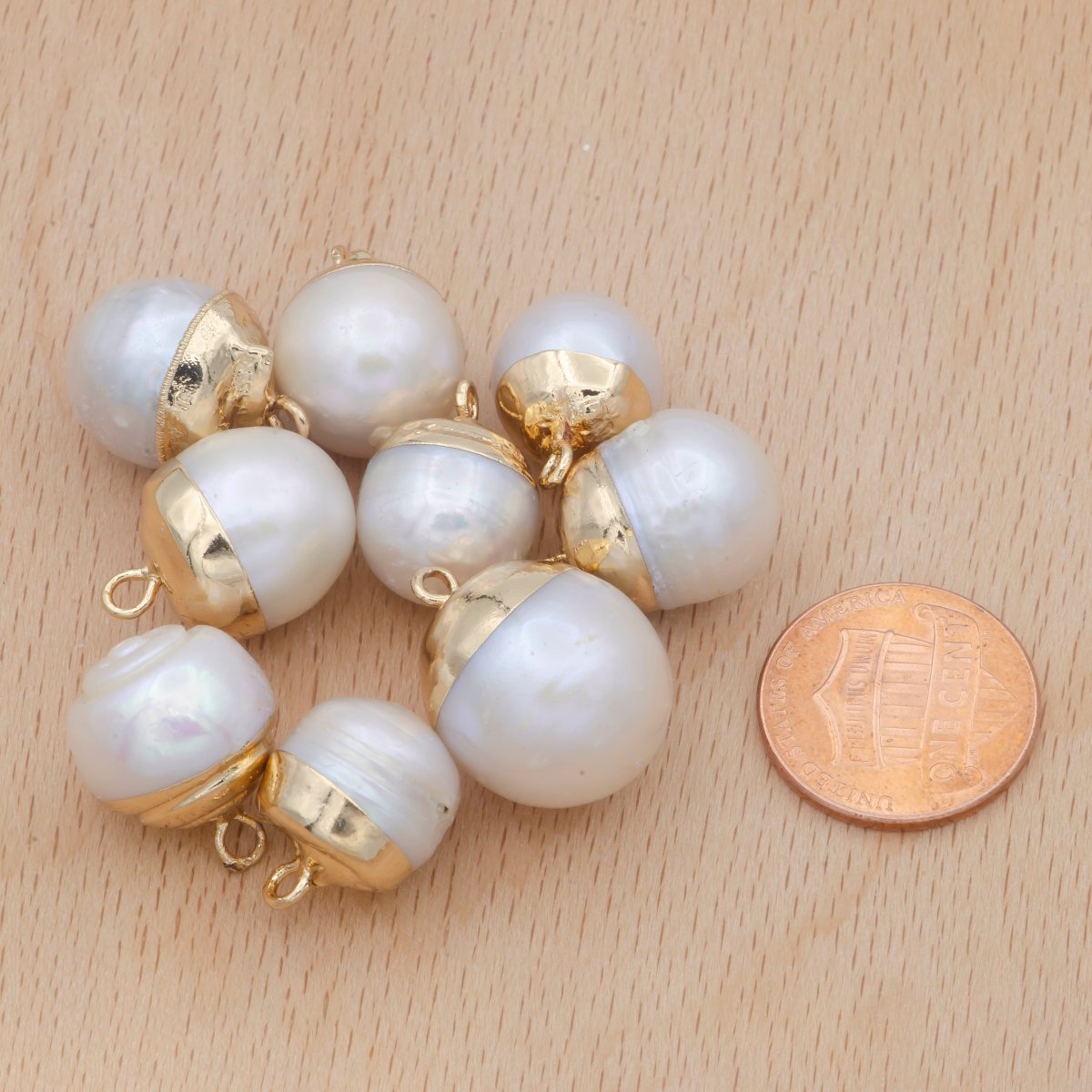 Freshwater Pearl White Round Ball Pearl Charm P-1820 - DLUXCA
