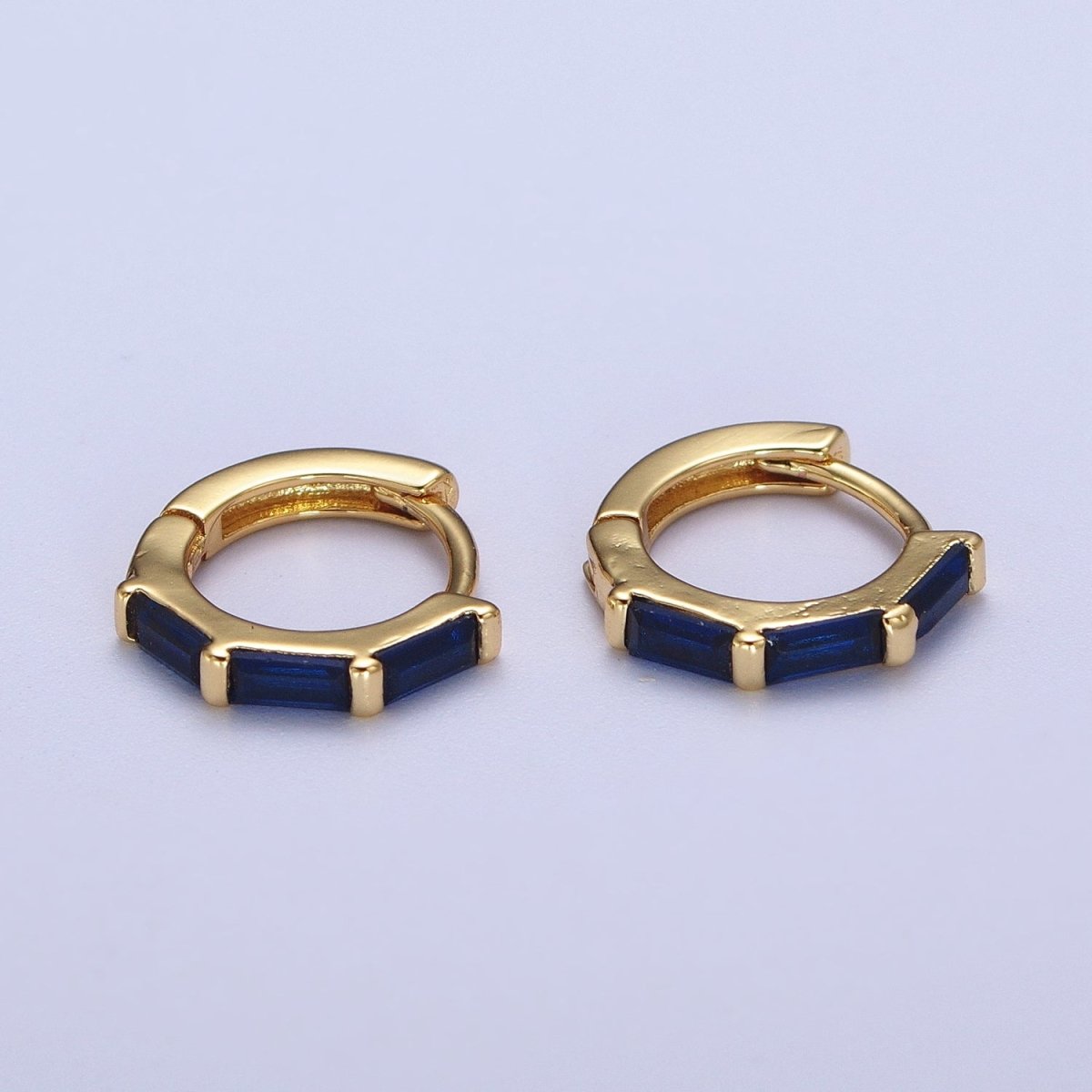 Fuchsia, Blue, Green Baguette Lined 12mm Gold Huggie Hoop Earrings | Y-155 Y-156 Y-173 - DLUXCA