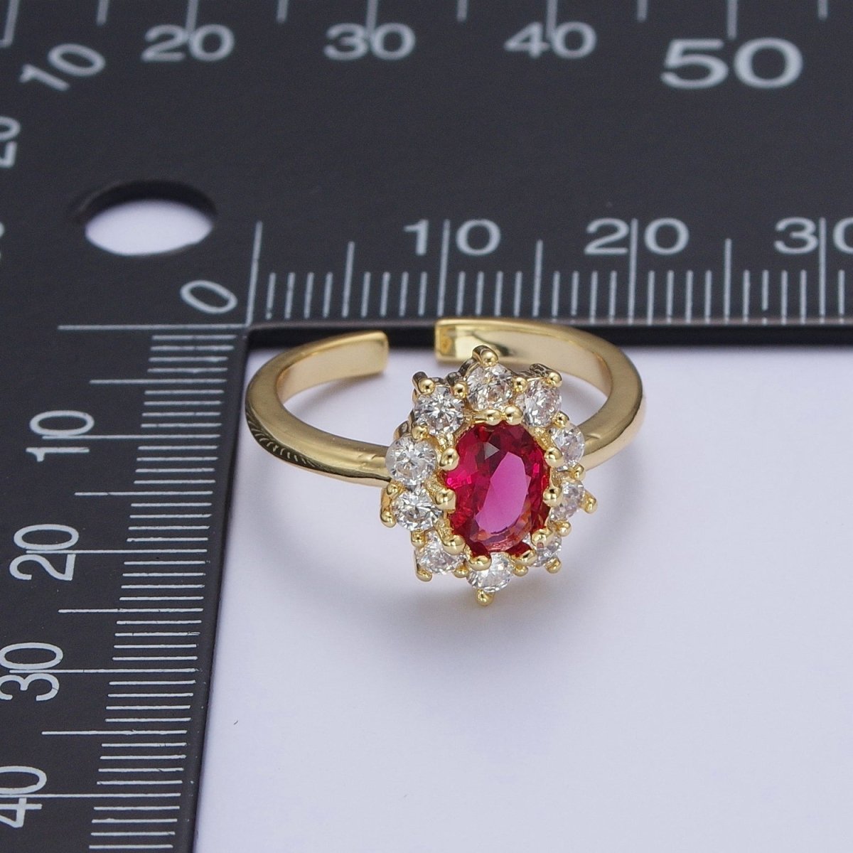 Fuchsia Celestial Sun Flower Cubic Zirconia Adjustable Gold Ring S-134 - DLUXCA