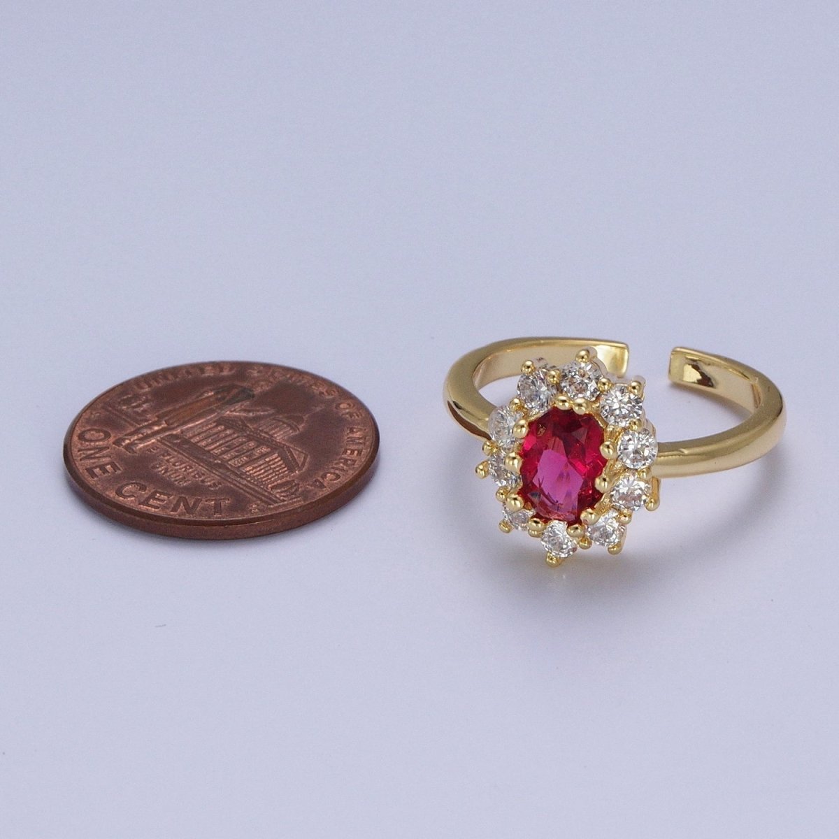 Fuchsia Celestial Sun Flower Cubic Zirconia Adjustable Gold Ring S-134 - DLUXCA