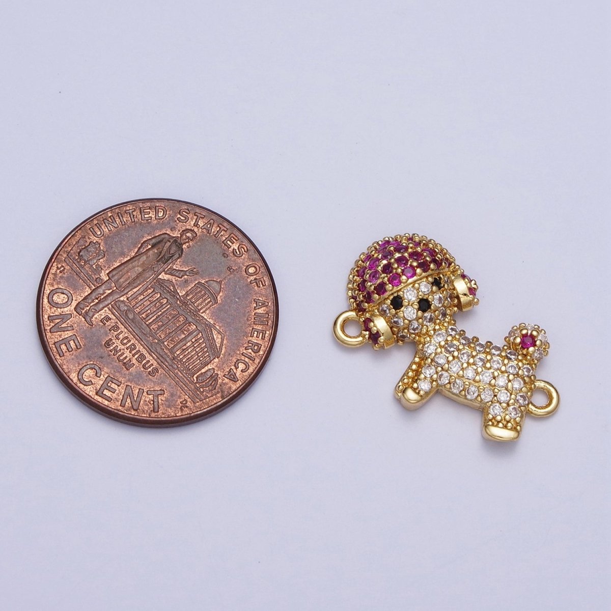 Fuchsia & Clear Micro Paved Little Dog Connector Charm For DIY Jewelry Making | G-530 - DLUXCA