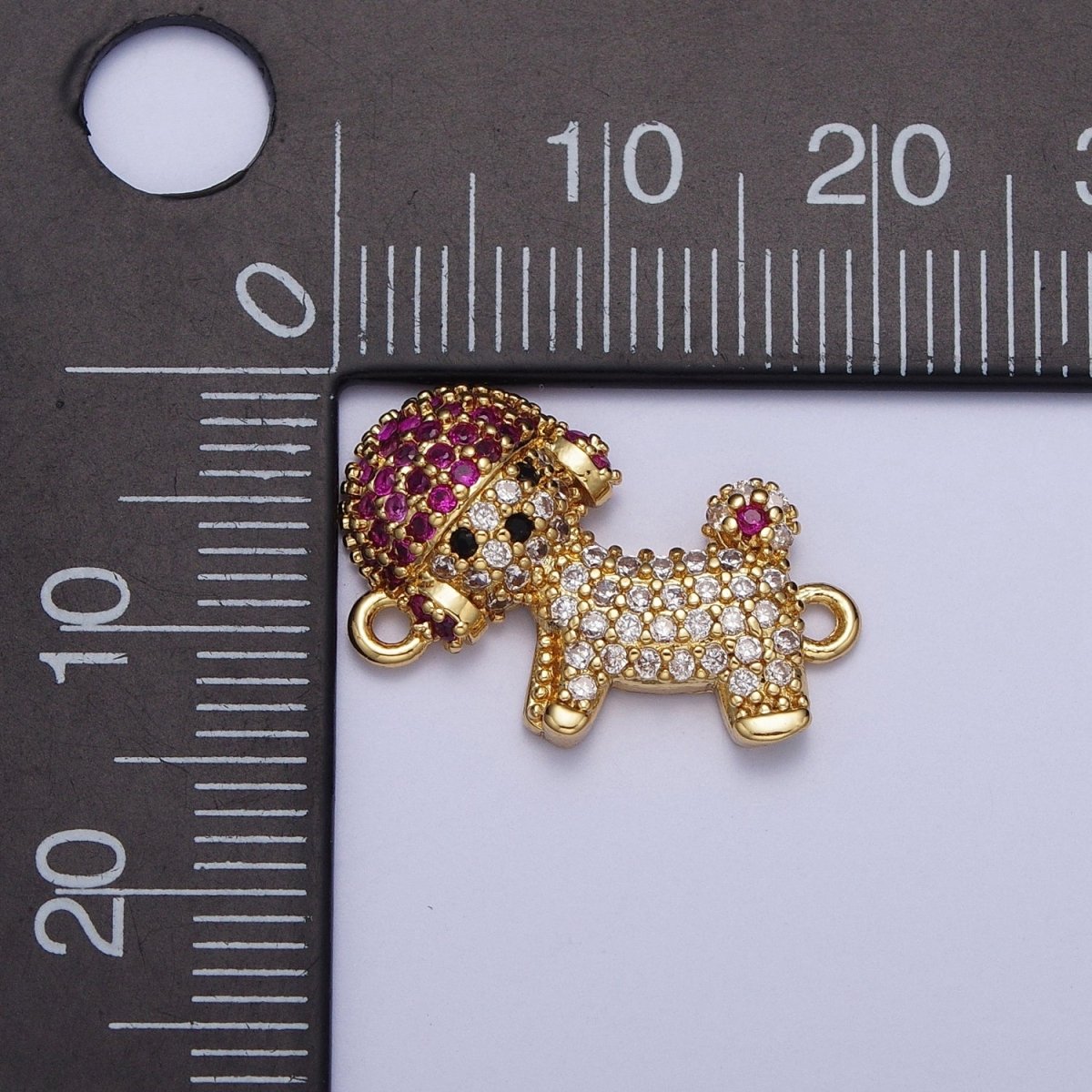 Fuchsia & Clear Micro Paved Little Dog Connector Charm For DIY Jewelry Making | G-530 - DLUXCA