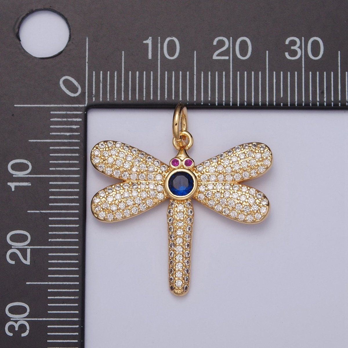 Fuchsia-Eyed Micro Paved CZ Dragonfly Charm | X-127 - DLUXCA