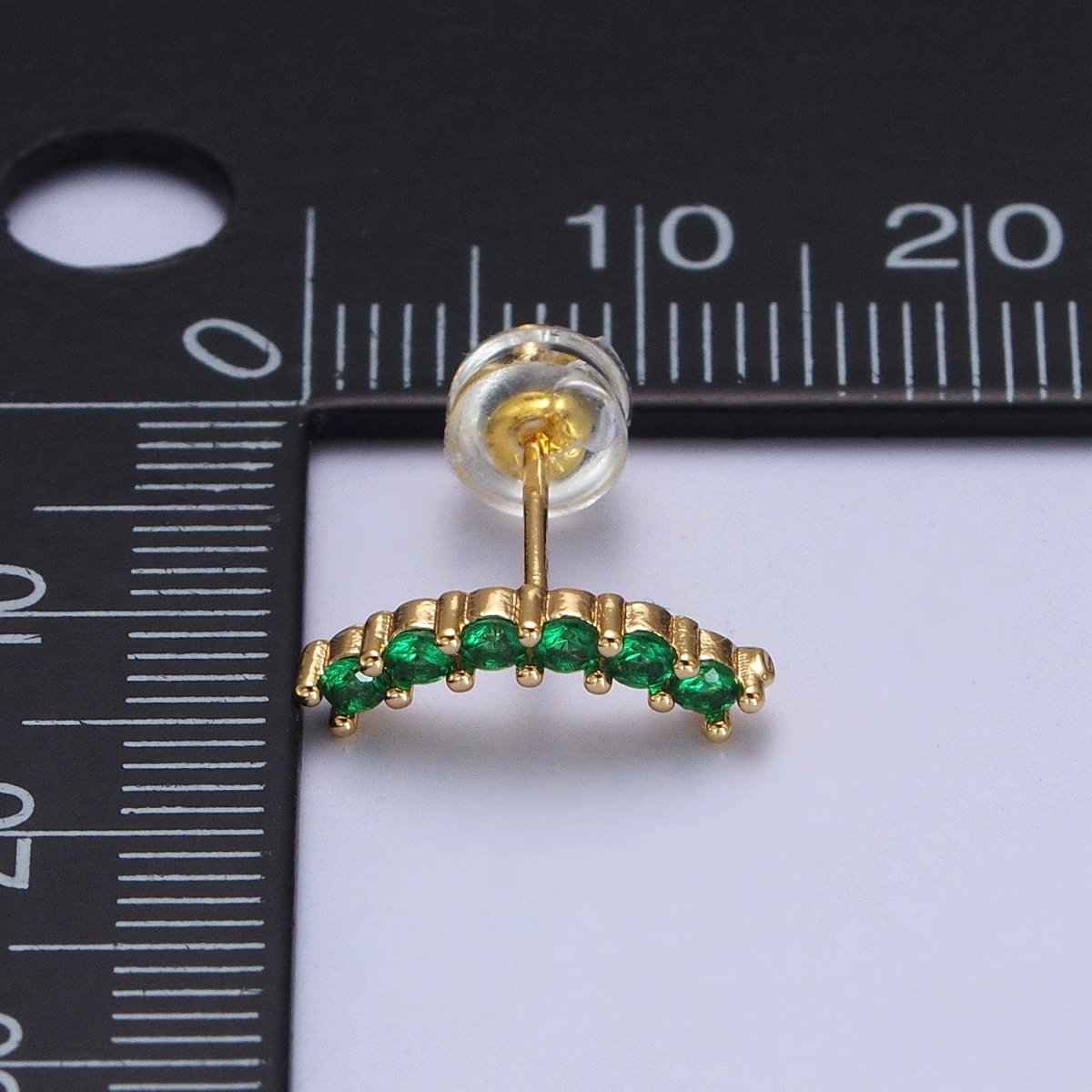 Fuchsia, Green, Clear, Turquoise Micro Paved Arc Line Gold Stud | AB043 - AB046 - DLUXCA