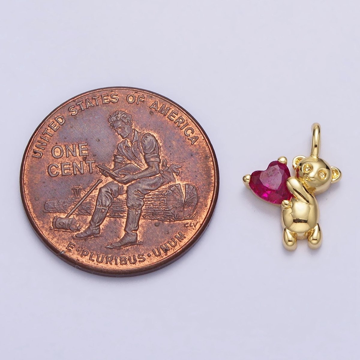 Fuchsia Heart CZ Teddy Bear Mini Charm in Gold & Silver | AC222 AC223 - DLUXCA