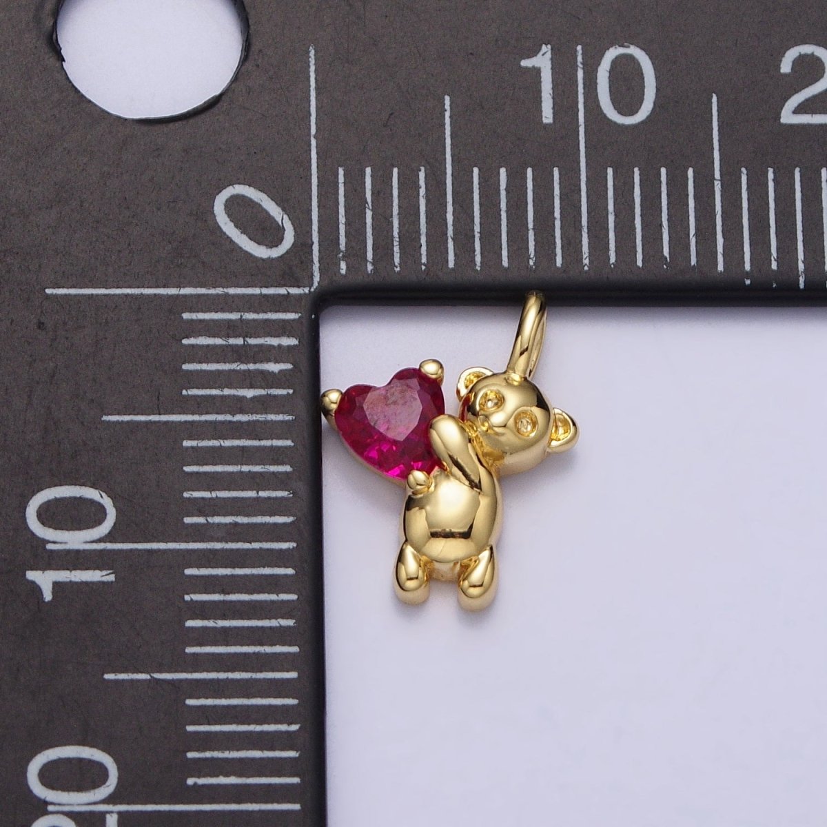 Fuchsia Heart CZ Teddy Bear Mini Charm in Gold & Silver | AC222 AC223 - DLUXCA