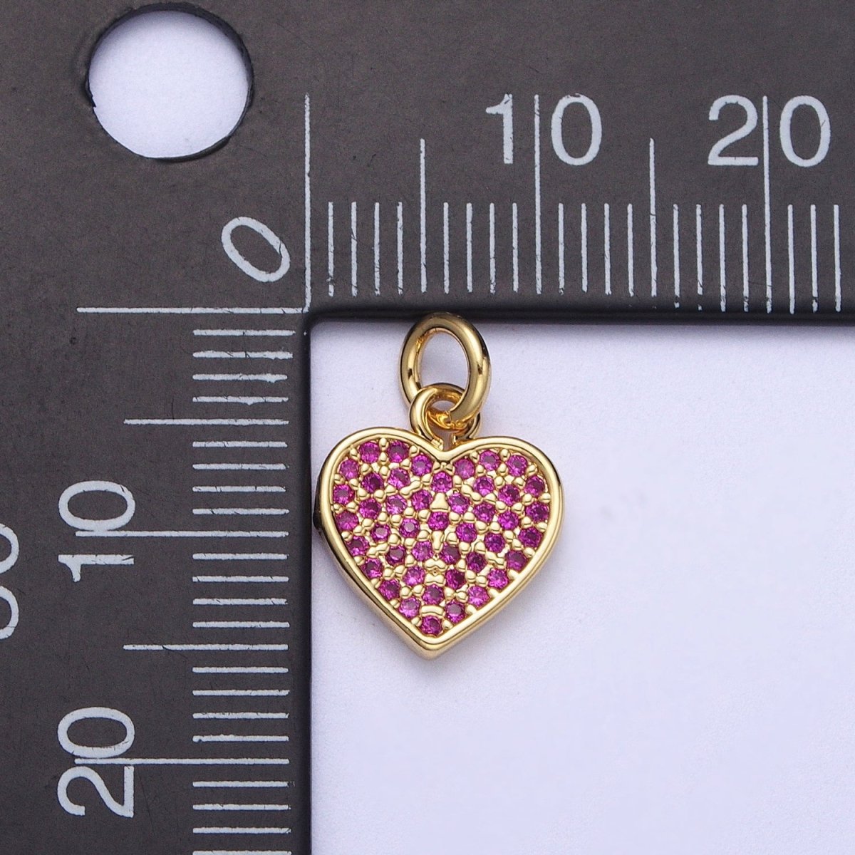 Fuchsia Micro Paved Cubic Zirconia Gold Heart Charm For Valentines Love Jewelry | A-304 - DLUXCA