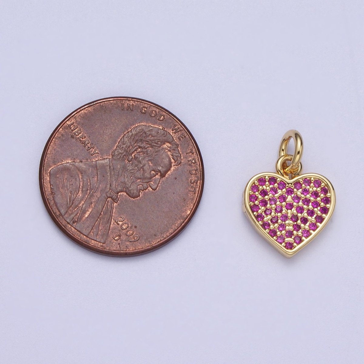 Fuchsia Micro Paved Cubic Zirconia Gold Heart Charm For Valentines Love Jewelry | A-304 - DLUXCA