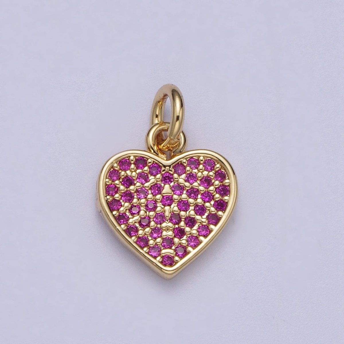 Fuchsia Micro Paved Cubic Zirconia Gold Heart Charm For Valentines Love Jewelry | A-304 - DLUXCA