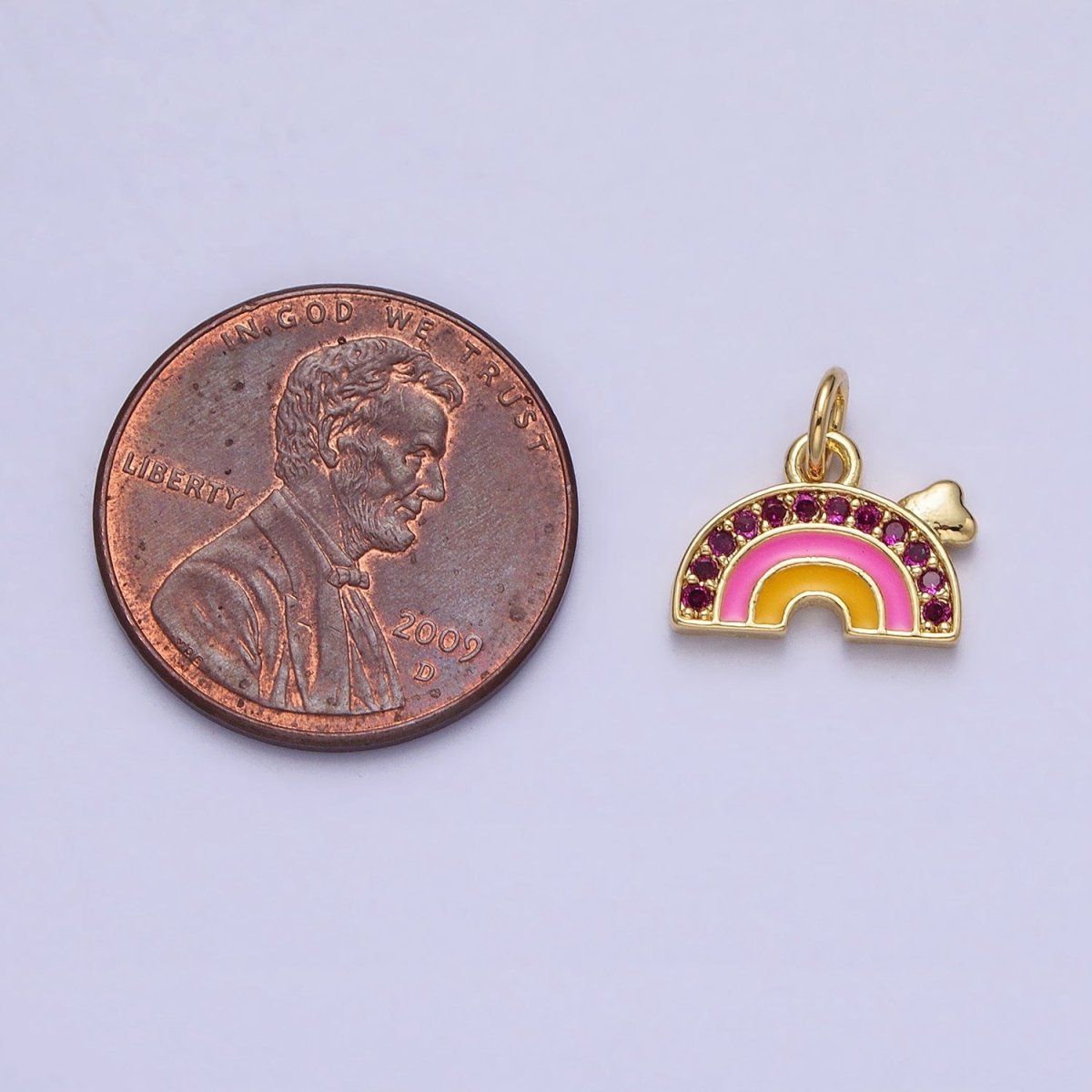 Fuchsia Micro Paved CZ Multicolor Enamel Rainbow Cloud Weather Add-On Gold Charm | AC358 - DLUXCA