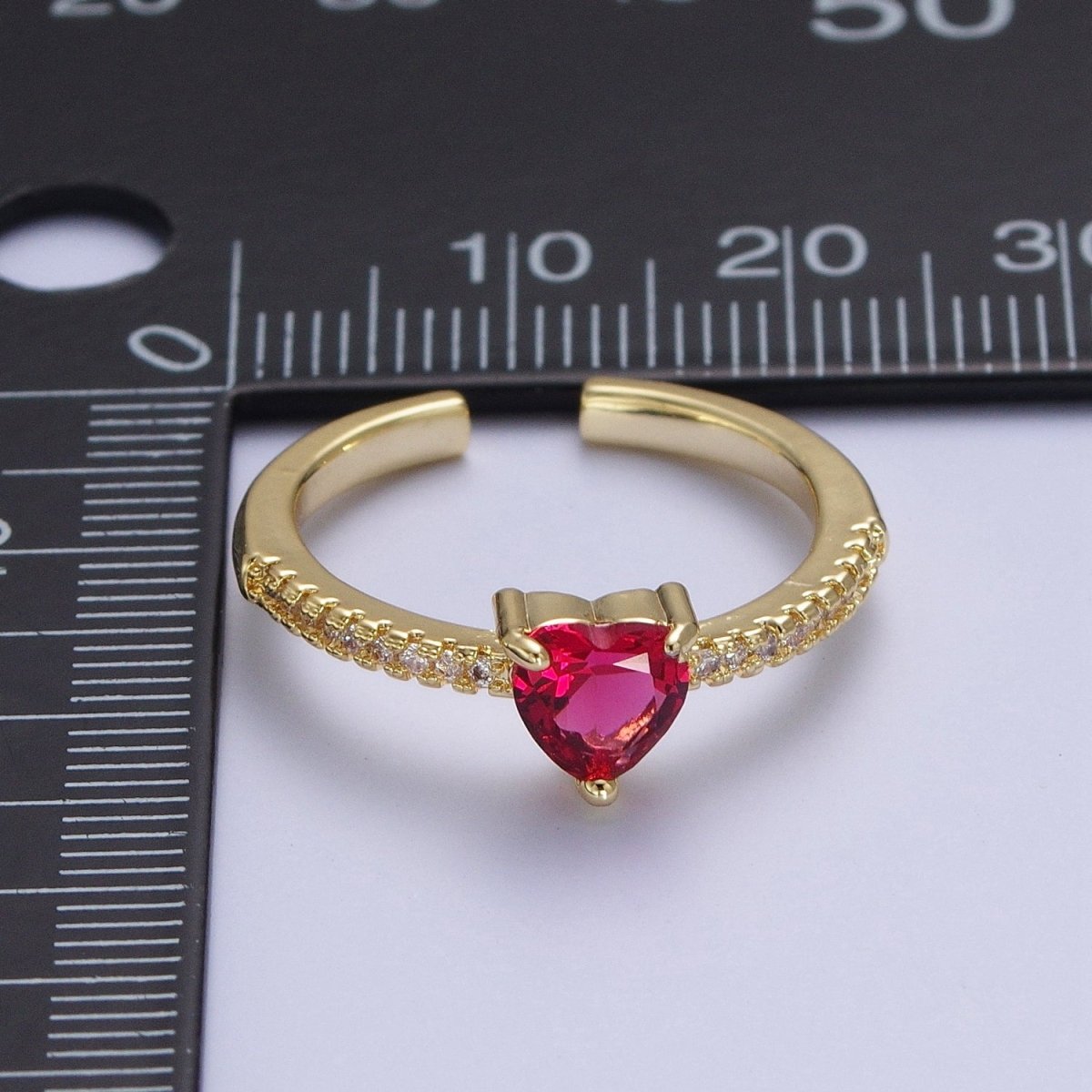 Fuchsia Pink Heart Micro Pave Cubic Zirconia Band Adjustable Ring R-029 - DLUXCA