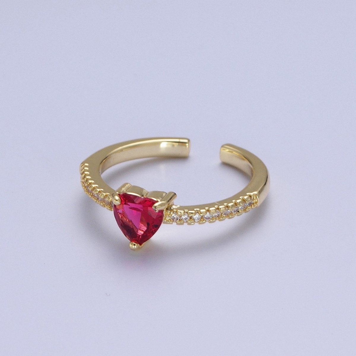 Fuchsia Pink Heart Micro Pave Cubic Zirconia Band Adjustable Ring R-029 - DLUXCA