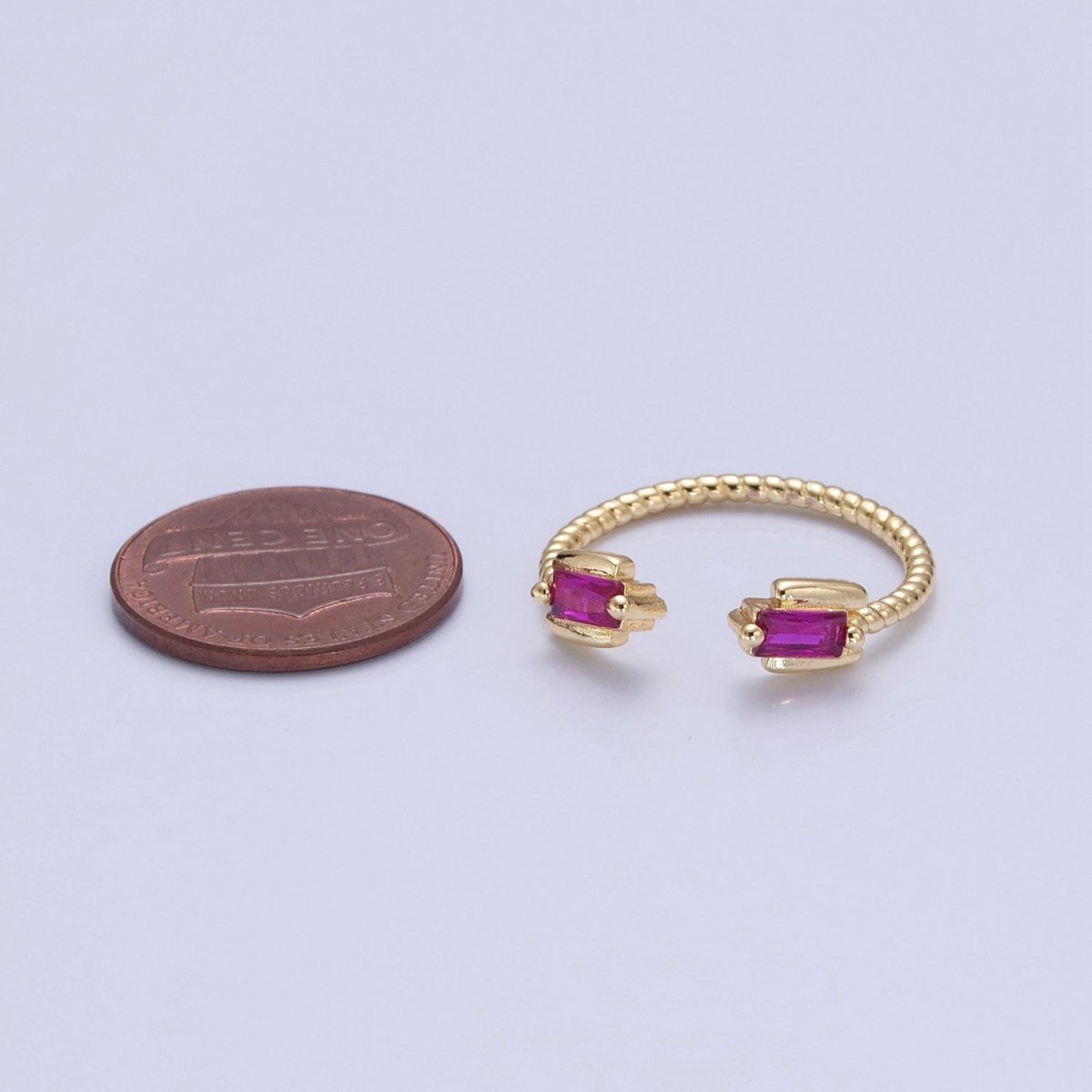 Fuchsia Ring Pink CZ Ring Twisted Gold Band Adjustable Ring O-754 - DLUXCA