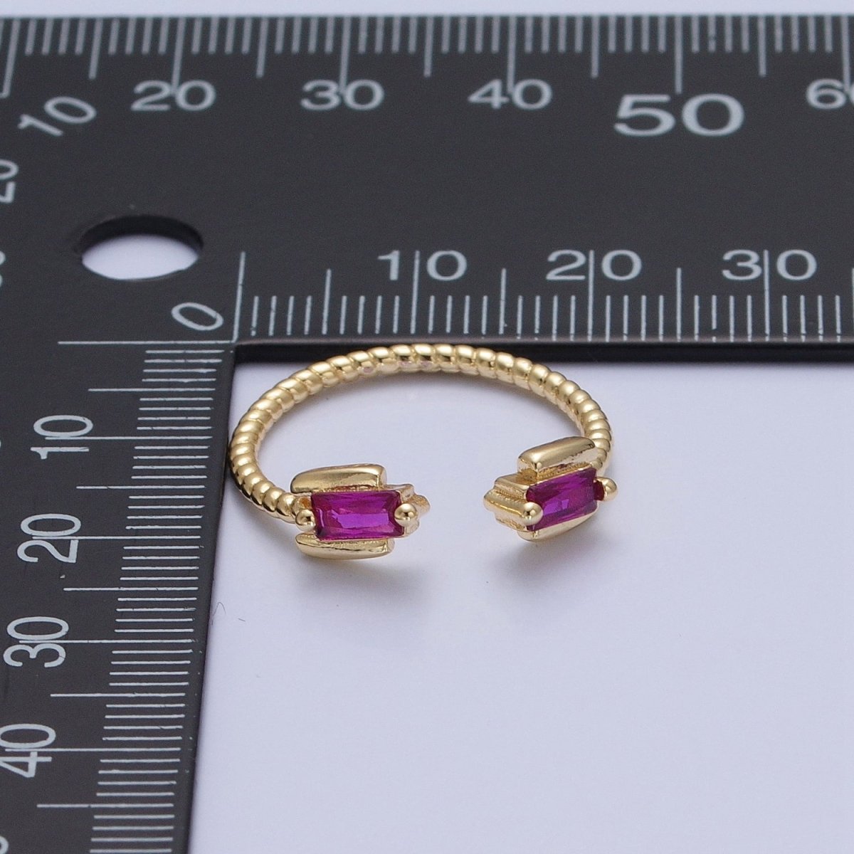 Fuchsia Ring Pink CZ Ring Twisted Gold Band Adjustable Ring O-754 - DLUXCA
