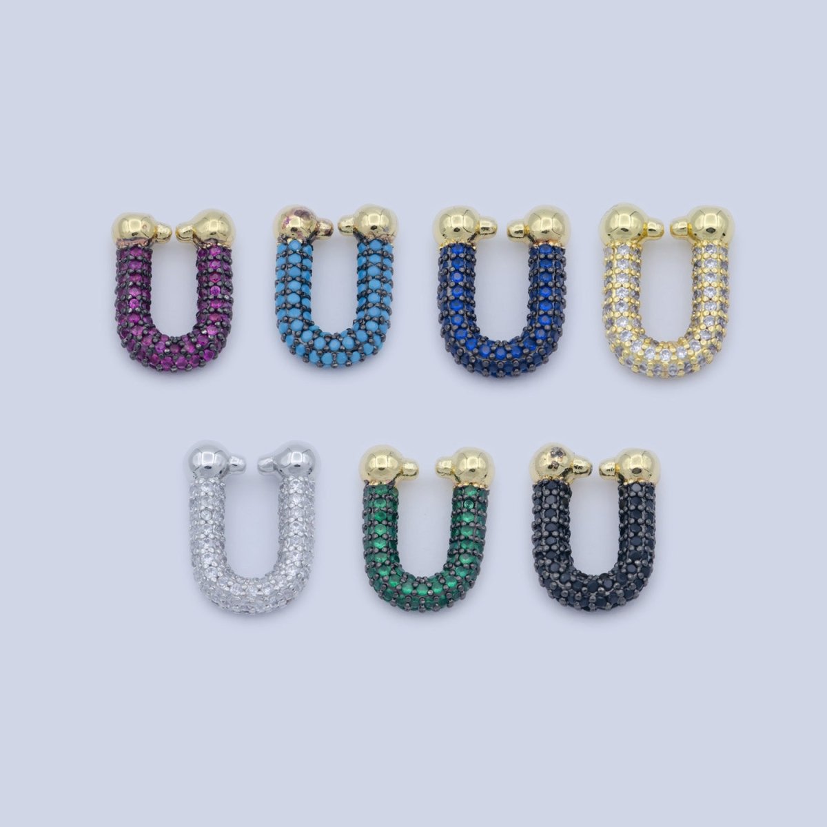 Full Cz Micro Pave U Shape Shackle link for Chain Connector Paper Clip Chunky Bold Chain Green Blue Black Fuschia Clear Cubic Gold Supply L-340~L-345 - DLUXCA
