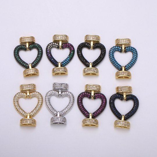 Fully Pave Heart Clasp Buckle Micro paved Clasp Fastener for Beading, 14k Gold Fill Cz Clasp Bracelet necklace jewelry finding Supply Making L-186~L-193 - DLUXCA