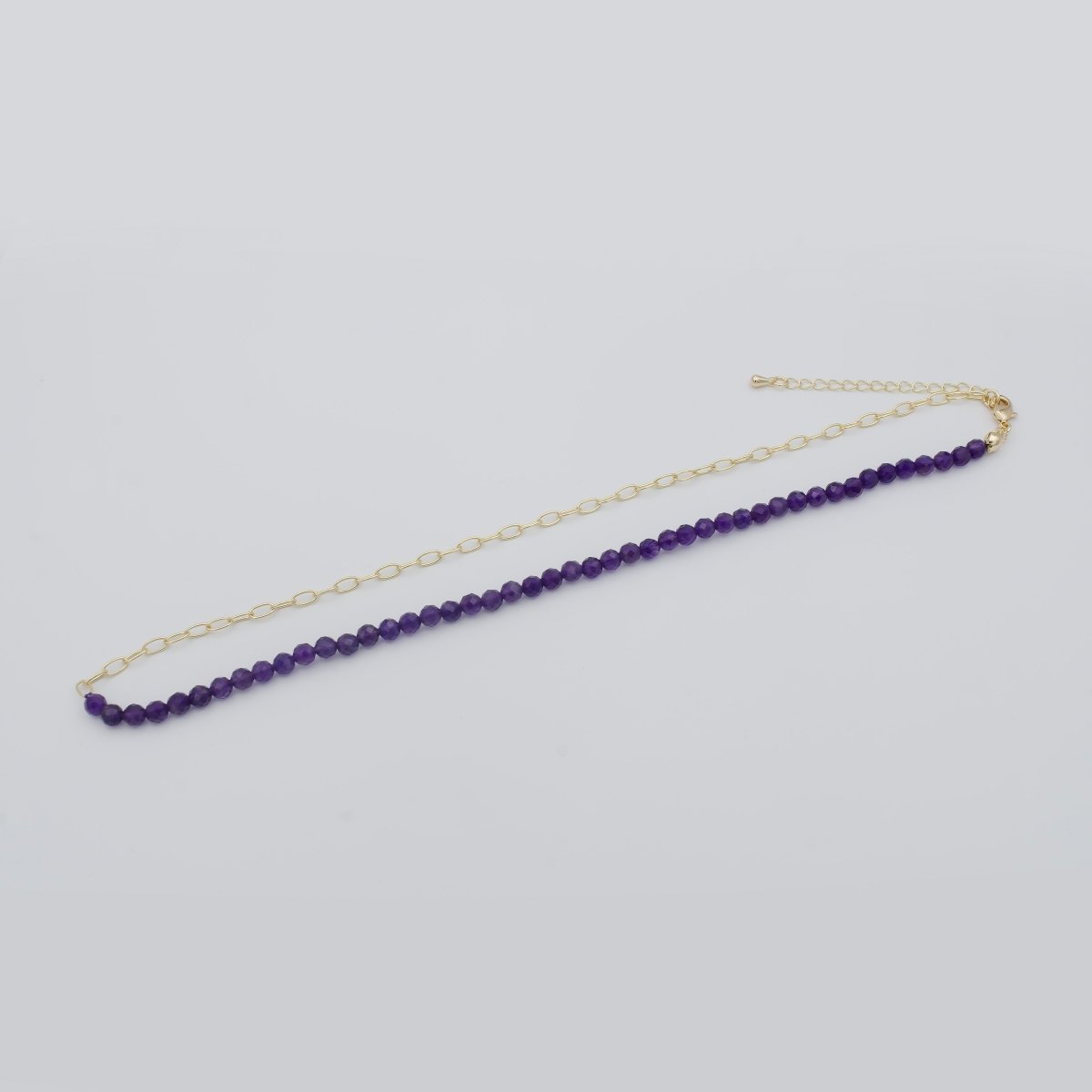 Fused 4mm Purple Amethyst Beads necklace w/ 14k Gold Filled Necklace, Mixed Oval Link Chain Necklace Ready To Wear Two Tone Necklace | WA-021 Clearance Pricing - DLUXCA