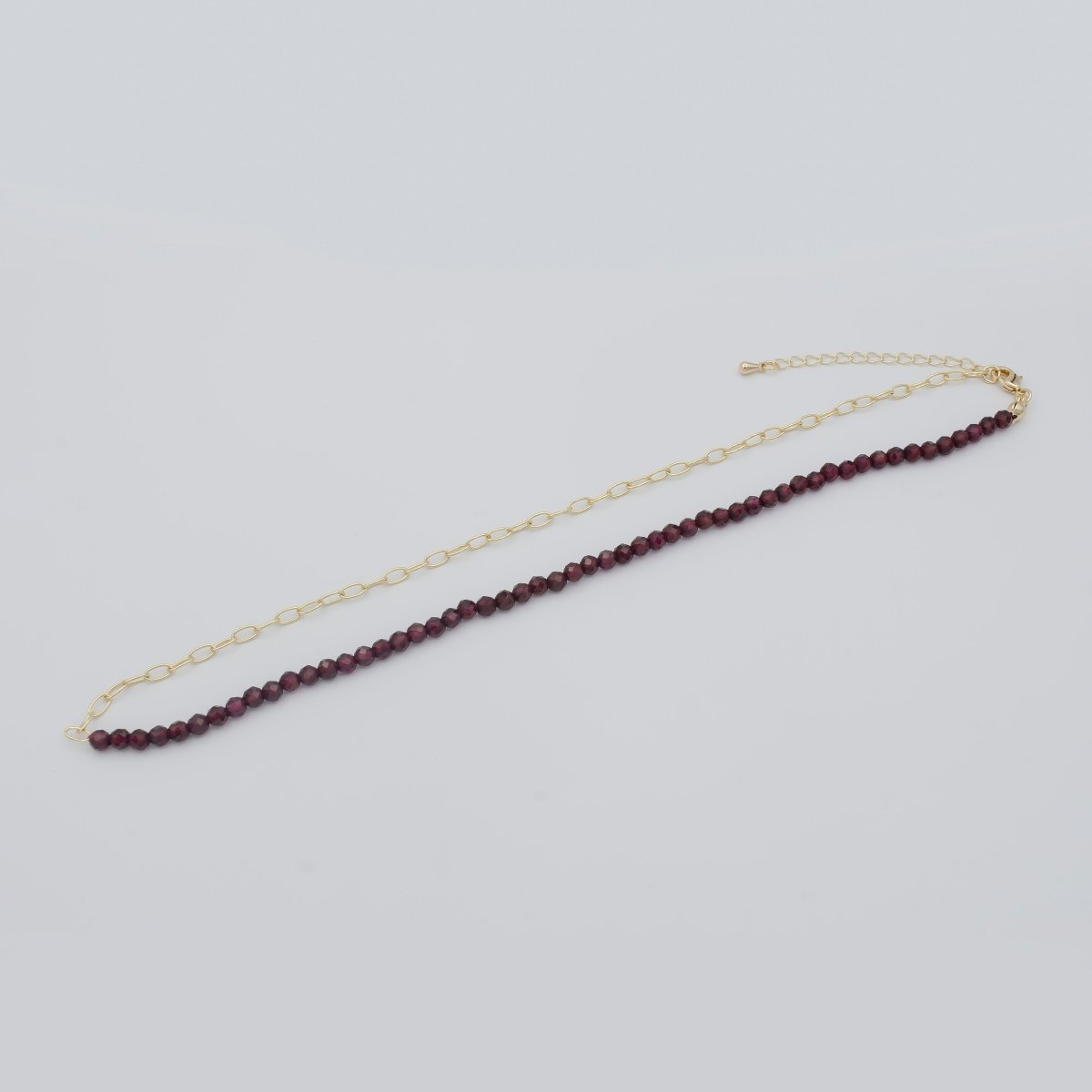 Fused 4mm Red Garnet Beads necklace w/ 14k Gold Filled Necklace, Mixed Oval Link Chain Necklace Ready To Wear Two Tone Necklace | WA-022 Clearance Pricing - DLUXCA