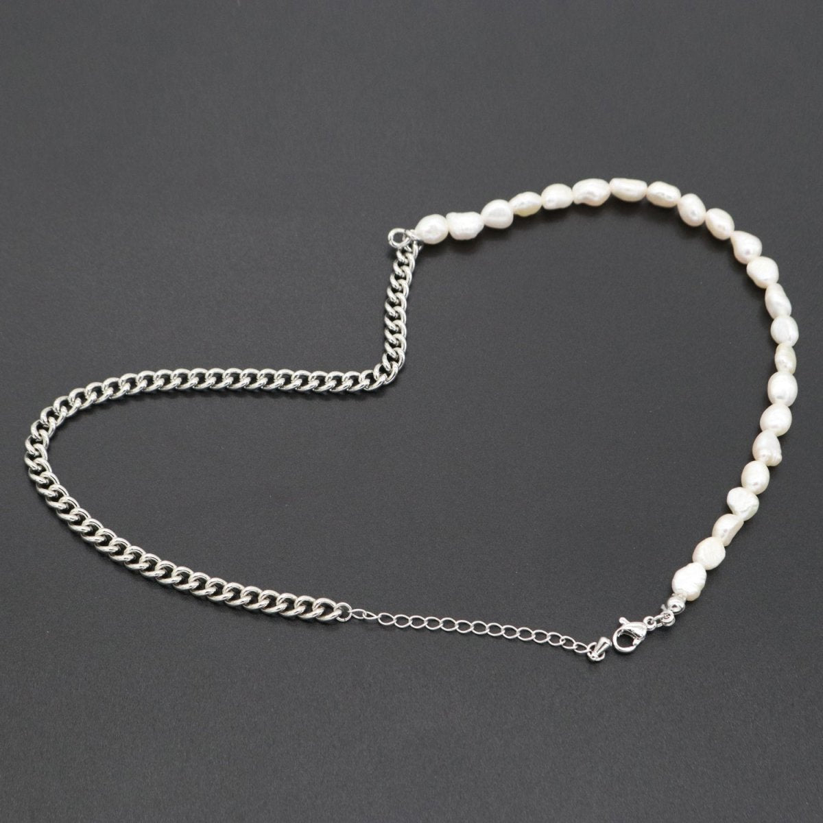 Fusion Baroque Fresh Water Pearl Silver Rolo Chain Link Necklace Unisex Jewelry | WA-286 Clearance Pricing - DLUXCA
