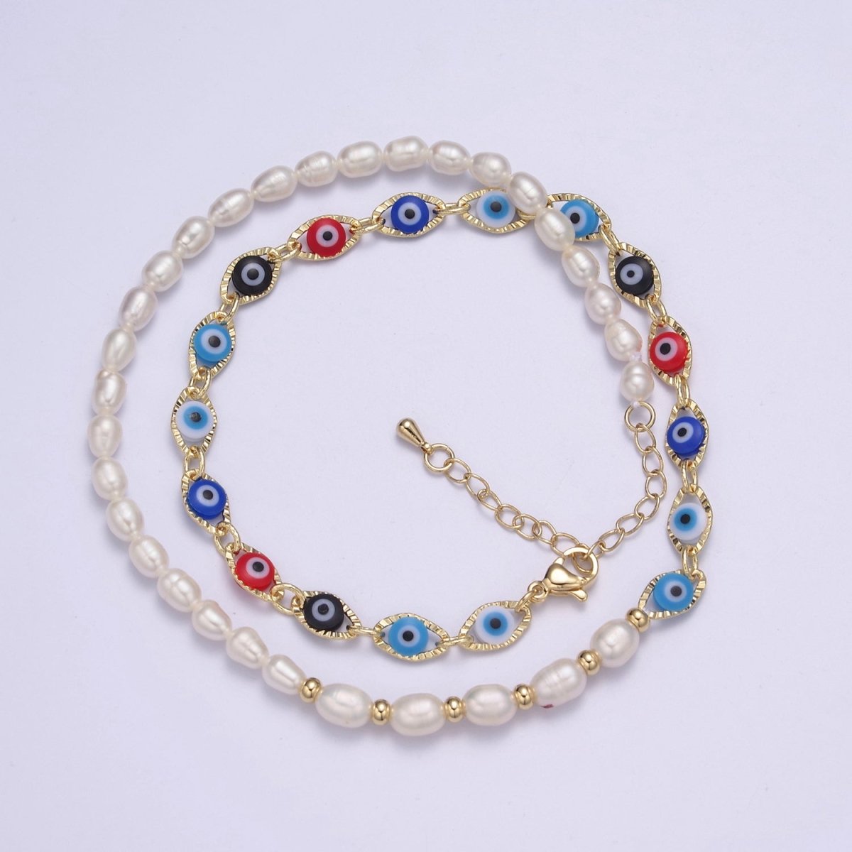 Fusion Evil eye necklace , Freshwater pearl necklace Amulet protection Necklace for Layering | WA-587 Clearance Pricing - DLUXCA