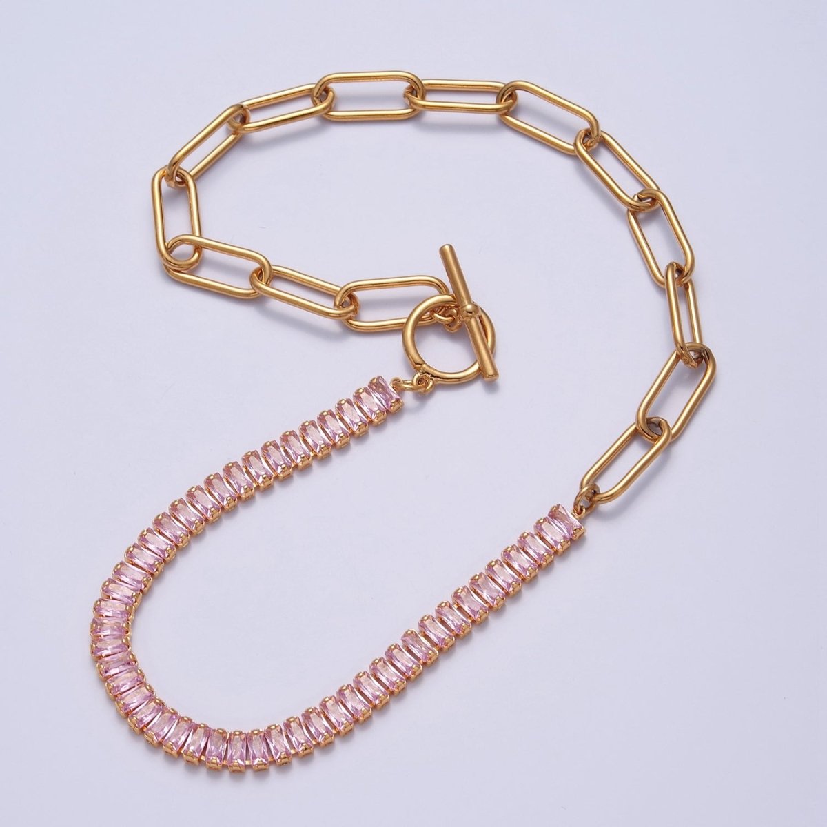 Fusion Necklace Half Baguette Tennis Chain, Half Paper Clip
